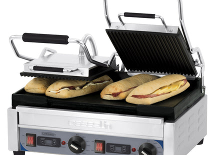 Dobbelt Kontakt grill Premium rillet - glat med timer