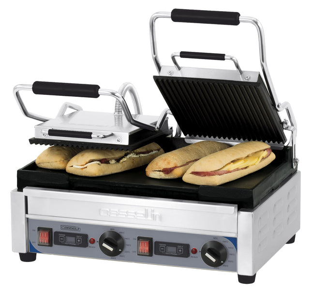 Grill double contact Premium rainuré - lisse avec minuterie