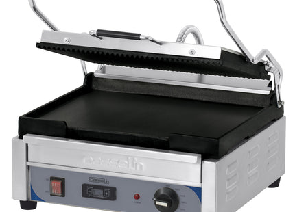 Kontakt grill Premium stor rillet - glat med timer