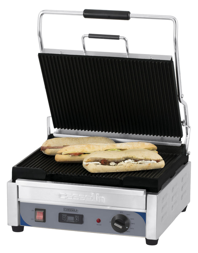 Contact grill Premium large rainuré - rainuré avec minuterie