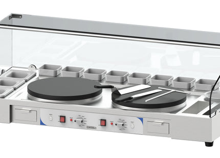 Double crepe maker serving station