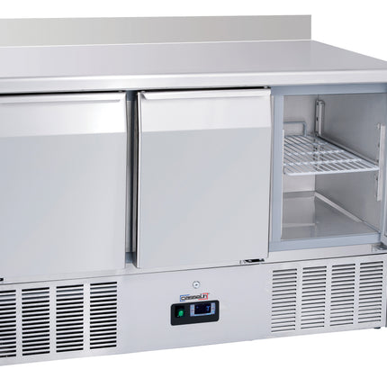Refrigerated serving table with backsplash 3 doors GN 1/1