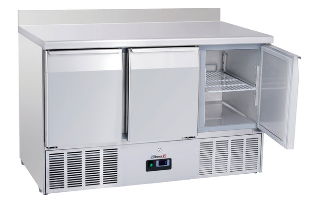 Refrigerated serving table with backsplash 3 doors GN 1/1