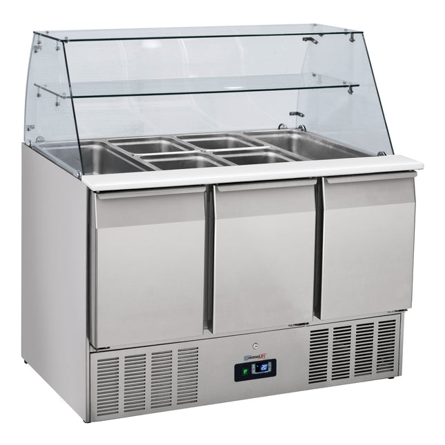 Saladette with glass door 3 display GN 1/1