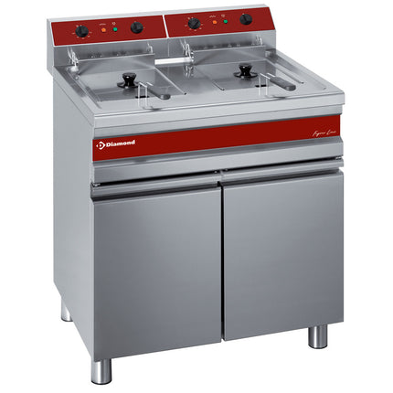 Friteuse électrique, deux cuves de 14 litres sur placard