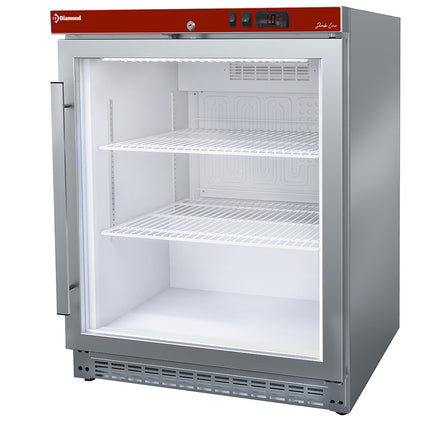 Ventileret køleskab, glaslåge, 150 liter. rustfrit stål