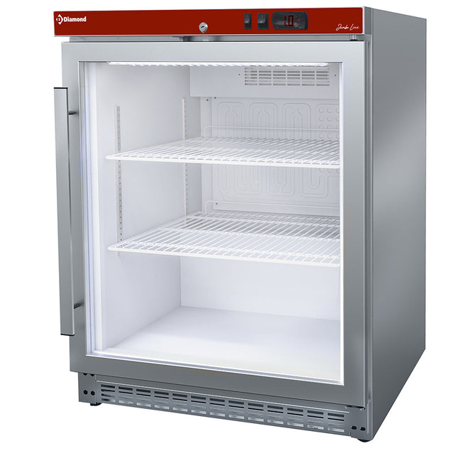 Réfrigérateur ventilé, porte vitrée, 150 litres. acier inoxydable