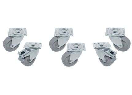 Kit 6 roulettes SST pour tables, pivotantes, 2 avec freins