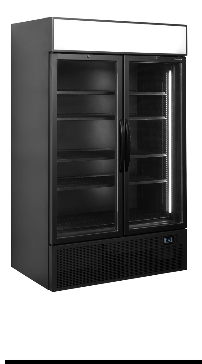 Black 2-door display cooler with canopy - FSC1200H BLACK