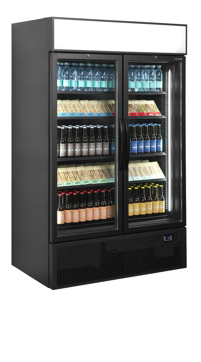 Black 2-door display cooler with canopy - FSC1200H BLACK
