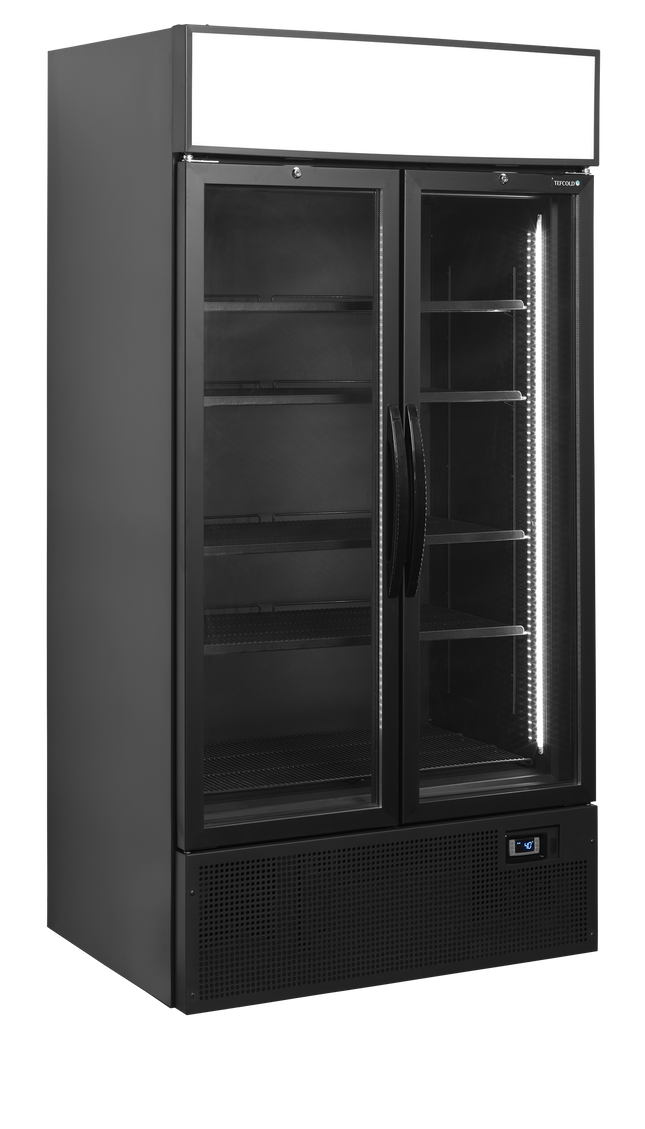 Black 2-door display cooler with canopy - FSC1000H BLACK