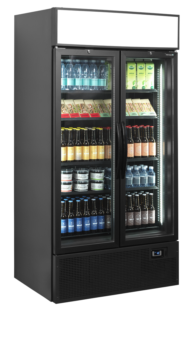 Vitrine glacière noire 2 portes avec auvent - FSC1000H NOIR