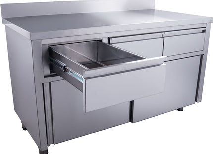 SARO skab med skydedøre, 3 skuffer og opkant, 1400 x 700 mm – detaljebillede 1