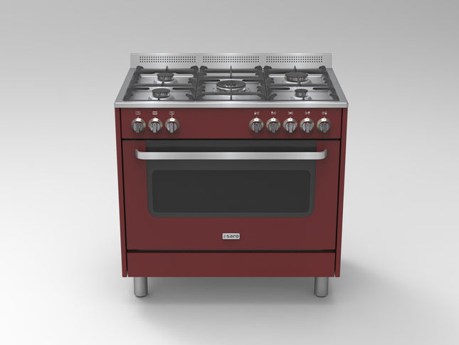 SARO multifunktionskomfur, gas/el 
Model TS95C61LVI bordeaux – detaljebillede 1