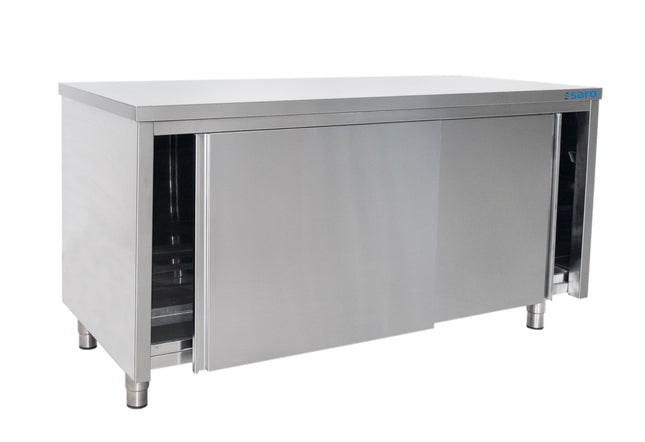 SARO rustfrit stålskab med skydedør – 600 mm dybde, 1800 mm bredde