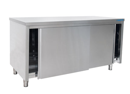 SARO rustfrit stålskab med skydedør – 600 mm dybde, 2000 mm bredde