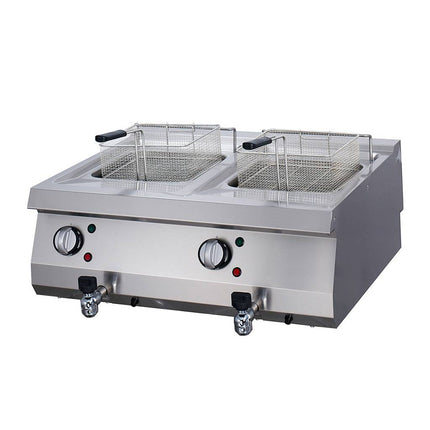 Heavy Duty Friteuse - 2 x 12L - Dubbele Unit - 70cm Diep - met Aftapkraan - Elektrisch