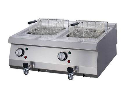 Heavy Duty Deep Fryer - 2 x 12L - Double Unit - 70cm Deep - with Drain Tap - Electric
