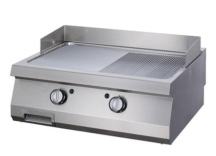 Plaque de cuisson robuste - Demi-rainurée chromée - Double unité - 70 cm de profondeur - Électrique