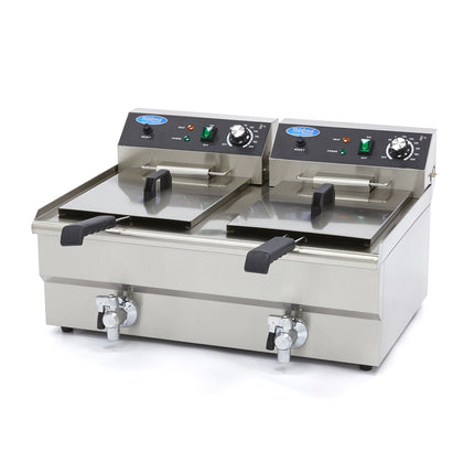 Deep Fryer - 2 x 16L - 2 Baskets - with Drain Tap