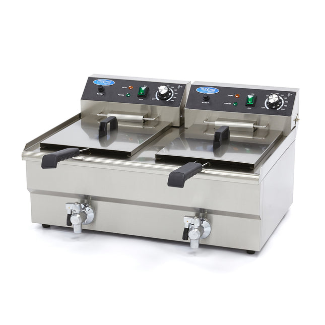Deep Fryer - 2 x 16L - 2 Baskets - with Drain Tap