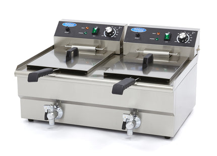 Deep Fryer - 2 x 16L - 2 Baskets - with Drain Tap