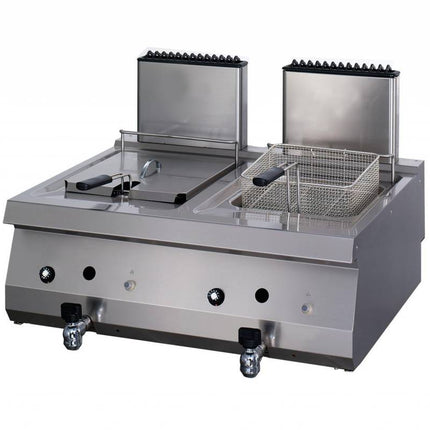 Friteuse Robuste - 2 x 12L - Unité Double - Profondeur 70 cm - avec Robinet de Vidange - Gaz