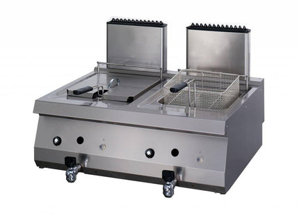 Heavy Duty Deep Fryer - 2 x 12L - Double Unit - 70cm Deep - with Drain Tap - Gas