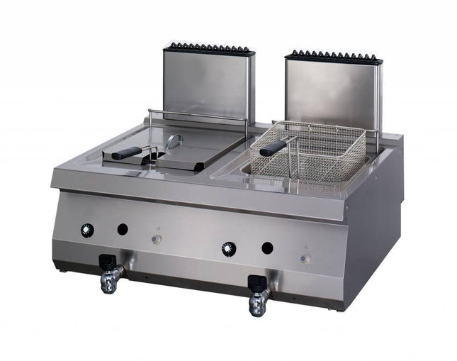 Heavy Duty Frityrkoker - 2 x 12L - Dobbel enhet - 70 cm dyp - med avløpskran - Gass