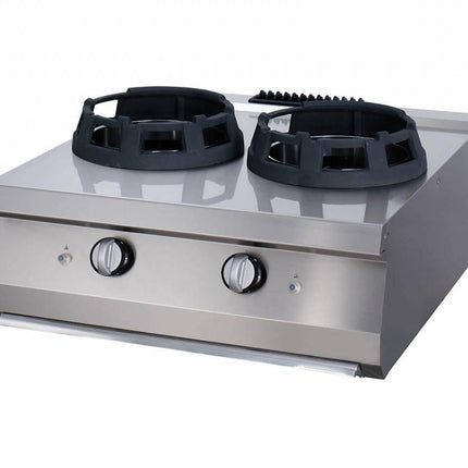 Wok ultra résistant - 2 plaques de cuisson de 28,5 cm - Double unité - 70 cm de profondeur - Gaz