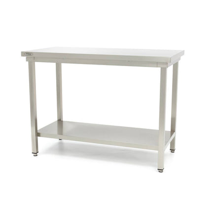 Table en acier inoxydable - 60 x 60 cm - Hauteur réglable - avec étagère de rangement