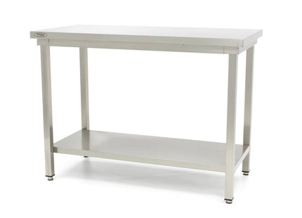 Roestvrijstalen tafel - 120 x 60 cm - verstelbare hoogte - met opbergplank