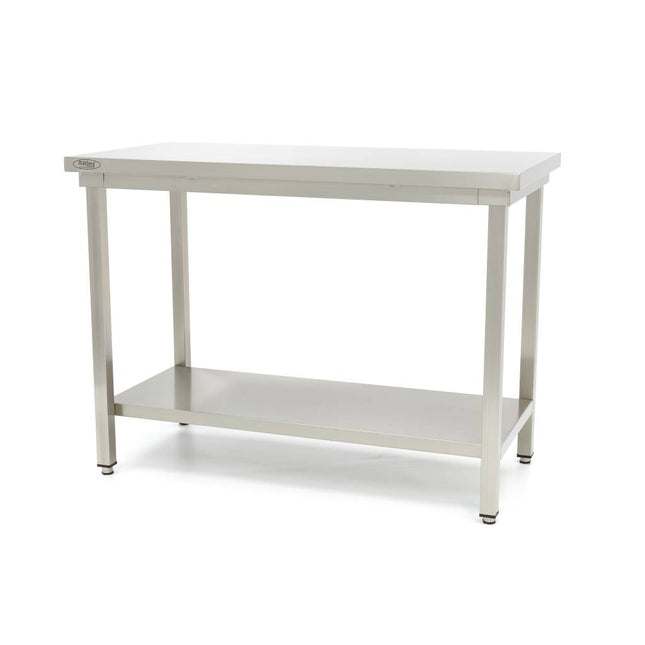 Bord i rustfritt stål - 200 x 60 cm - Justerbar høyde - med oppbevaringshylle
