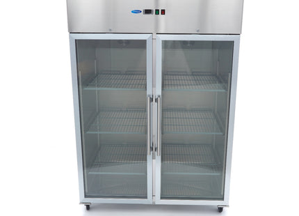 Kylskåp - 1200L - 6 justerbara hyllor (2/1GN) - Rostfritt stål - med glas Dörr
