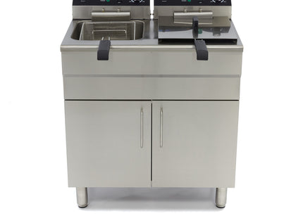 friture - 2 x 16L - 2 Kurve - med afløbshane og stativ - 400V