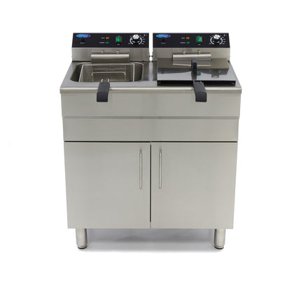 friture - 2 x 16L - 2 Kurve - med afløbshane og stativ - 400V