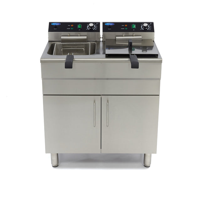 friture - 2 x 16L - 2 Kurve - med afløbshane og stativ - 400V