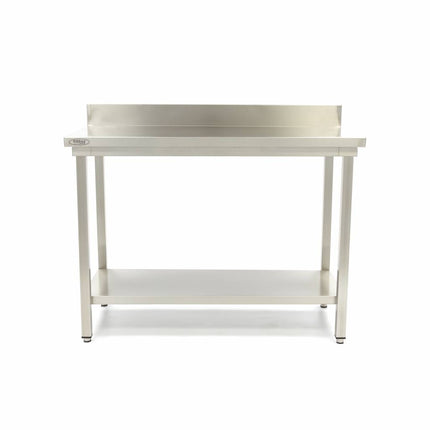 Table en acier inoxydable - 100 x 60 cm - Hauteur réglable - avec dosseret et étagère de rangement