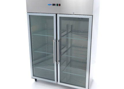 Køleskab - 1200L - 6 justerbare hylder (2/1 GN) - Rustfrit stål - med glasdør
