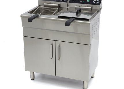 friture - 2 x 16L - 2 Kurve - med afløbshane og stativ - 400V