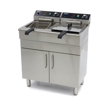 friture - 2 x 16L - 2 Kurve - med afløbshane og stativ - 400V