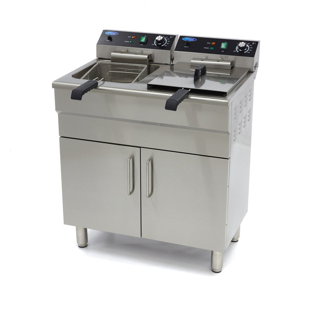 friture - 2 x 16L - 2 Kurve - med afløbshane og stativ - 400V