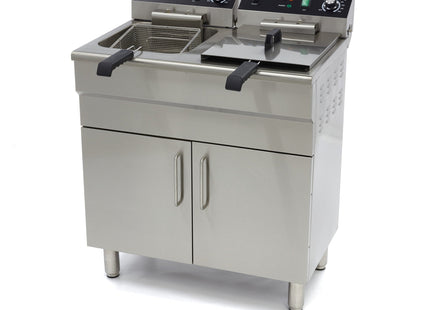 Deep Fryer - 2 x 16L - 2 Baskets - with Drain Tap and Stand - 400V