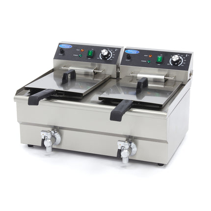Fritteuse – 2 x 13 l – 2 Körbe – mit Ablasshahn