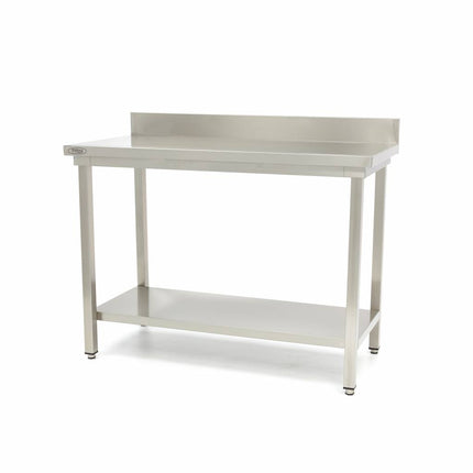 Table en acier inoxydable - 100 x 60 cm - Hauteur réglable - avec dosseret et étagère de rangement