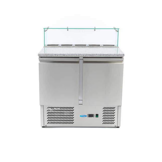 Lodówka do przygotowywania pizzy – 90 cm – 2 drzwi – Mieści 5 pojemników GN x 1/6 – zawiera szklaną pokrywę