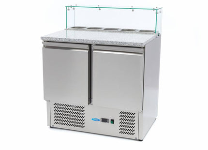 Pizza Prep Fridge - 90cm - 2 Doors - Fits 5 x 1/6 GN - incl Glass Cover