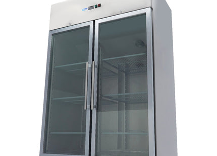 Kylskåp - 1200L - 6 justerbara hyllor (2/1GN) - Rostfritt stål - med glas Dörr