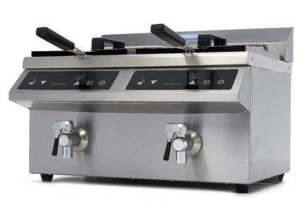 Fritéza - 2 x 8 l - 2 koše - s vypouštěcím kohoutem - indukce