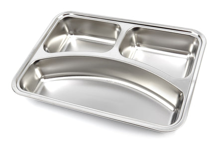 Plate - 3 Compartments - Stainless Steel - Dishwasher Safe